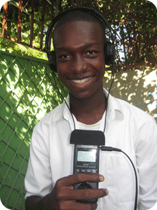 Jean Pierre Layben, 14, at a UNICEF-supported radio training workshop in Port-au-Prince, Haiti.