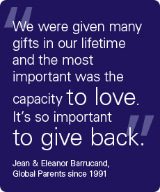"We were given many gifts in our lifetime and the most important was the capacity to love. It's so important to give back." Jean and Eleanor Barrucand