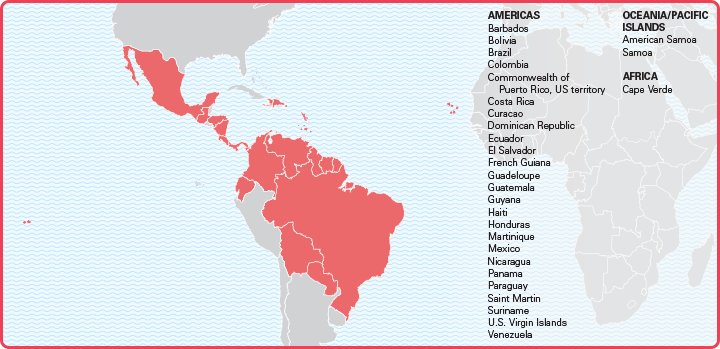 list of countries affected by zika