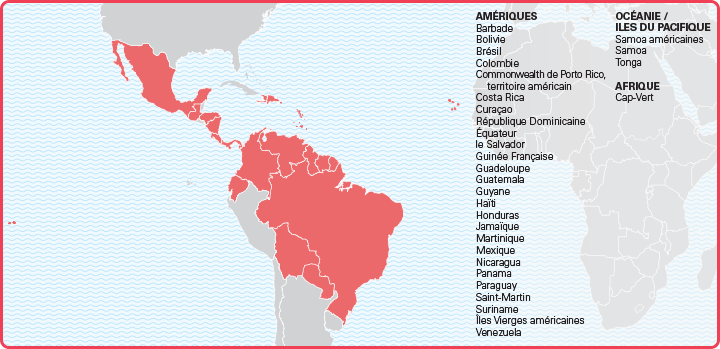 list of countries affected by zika
