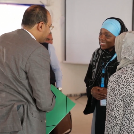 Sara Beysolow Nyanti meets with representatives in Yemen.