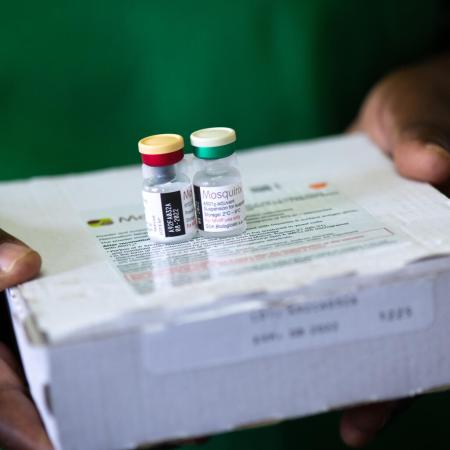 On 25 April 2022, a detail shot of vials of the malaria vaccine at a government cold storage facility in Lilongwe, Malawi.