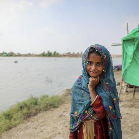 On 2 September 2022, Humaira 8 years old, who have taken refuge with her family on higher roadside in Mirpur Khas District, Sindh Province, Pakistan.