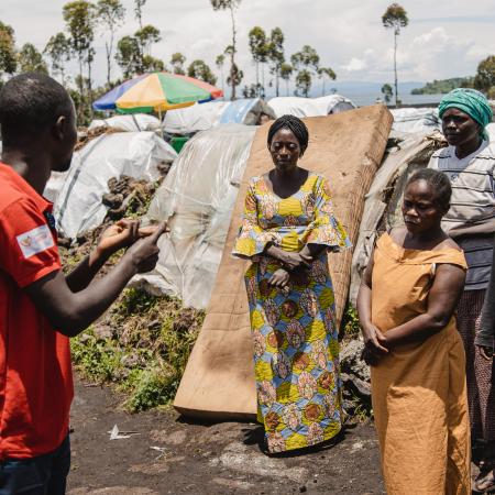 Bazapa Bageta is a first-aid volunteer with the Red Cross, a UNICEF partner organization in Bulengo, North Kivu province, DR Congo. He raises awareness among displaced people to combat cholera and water-borne diseases.