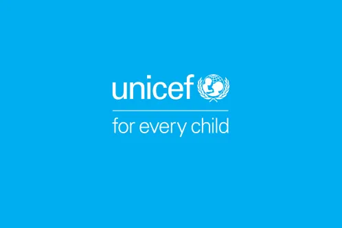 UNICEF Canada logo in white with a cyan background.