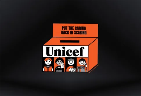 Illustration of the UNICEF orange Halloween box.