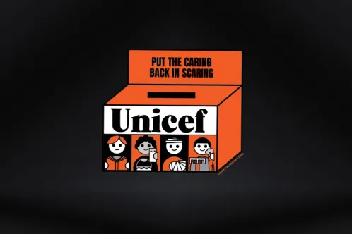 Illustration of the UNICEF orange Halloween box.