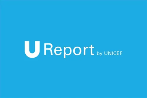 U-report by UNICEF on a blue screem 