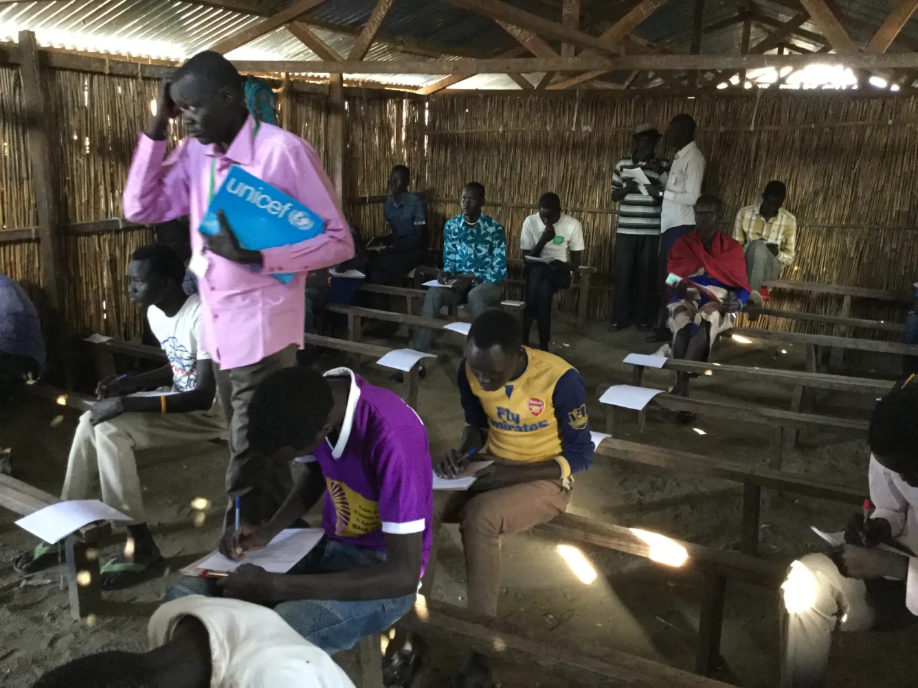 A UNICEF-supported school in Bentiu. Students writing their final exams. 