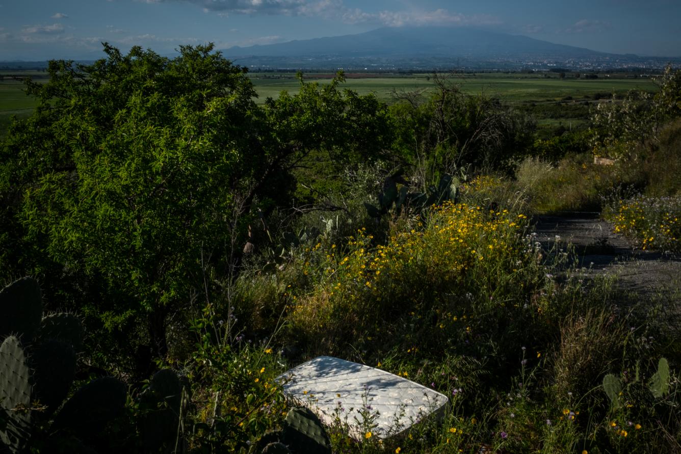 a used mattress in a clearing used by prostitutes in Sicily