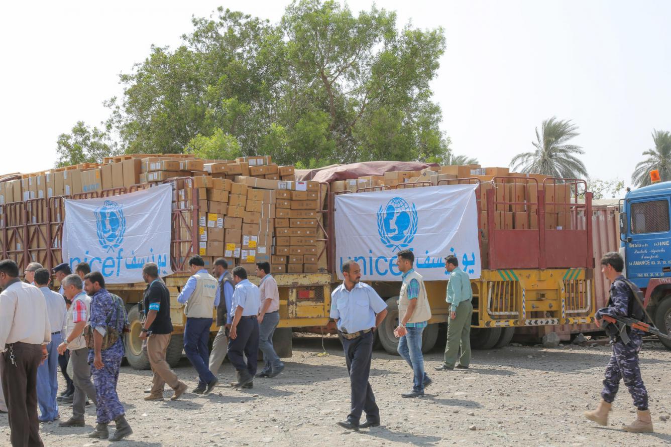 The arrival of humanitarian aid into Hodeidah Port.