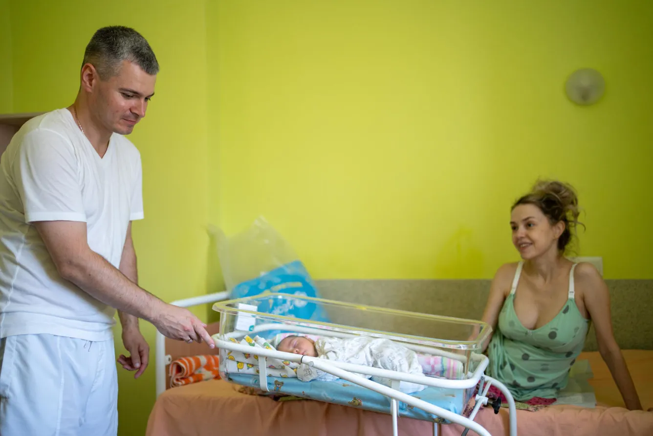 Halyna and Nazar in a hospital ward in Lviv, Ukraine. Their son Danylo was born here.