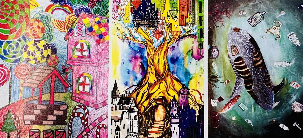 Photo collage of some of the paintings made by children during Youth World Cup Live Painting Competition.