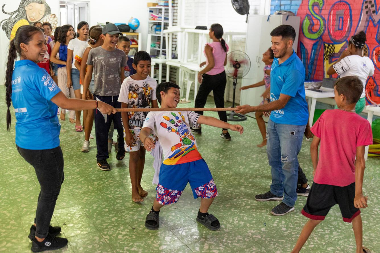 In Colombia, children play at a UNICEF-supported safe space.
