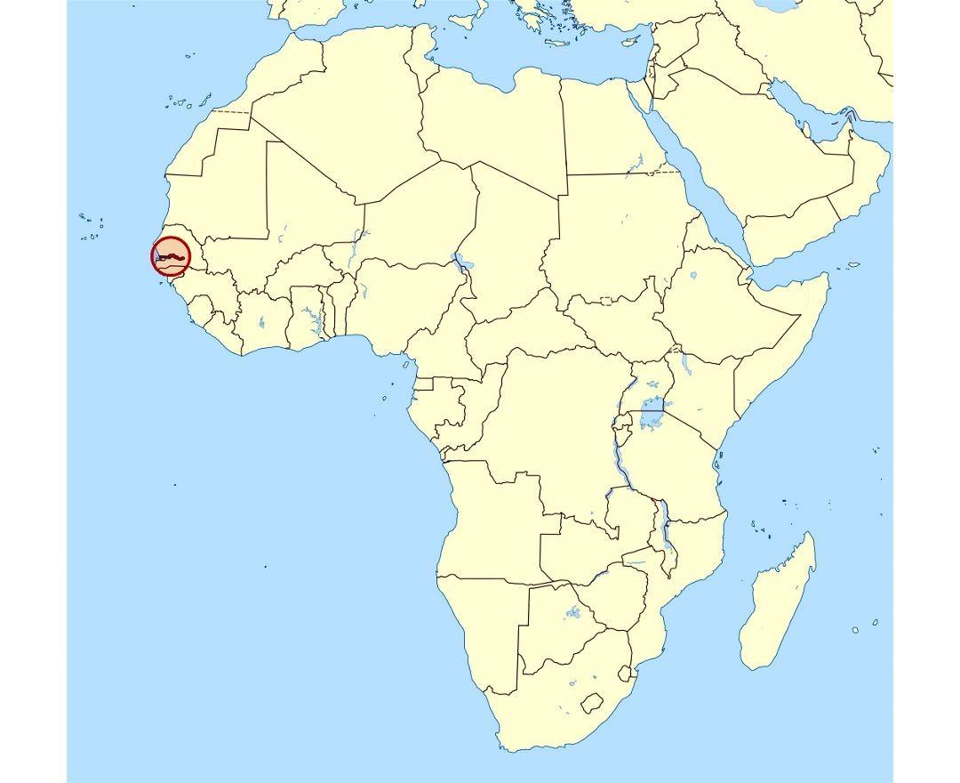 Map of Africa showing location of Gambia.