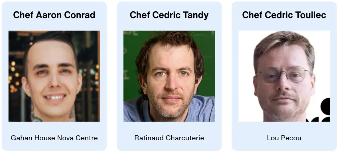 Images of Chefs Aaron Conrad, Cedric Tandy, Cedric Toullec