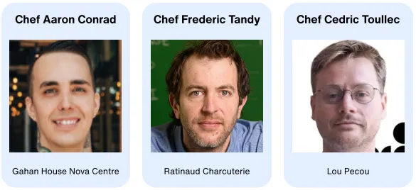 Images of Chefs Aaron Conrad, Cedric Tandy, Cedric Toullec