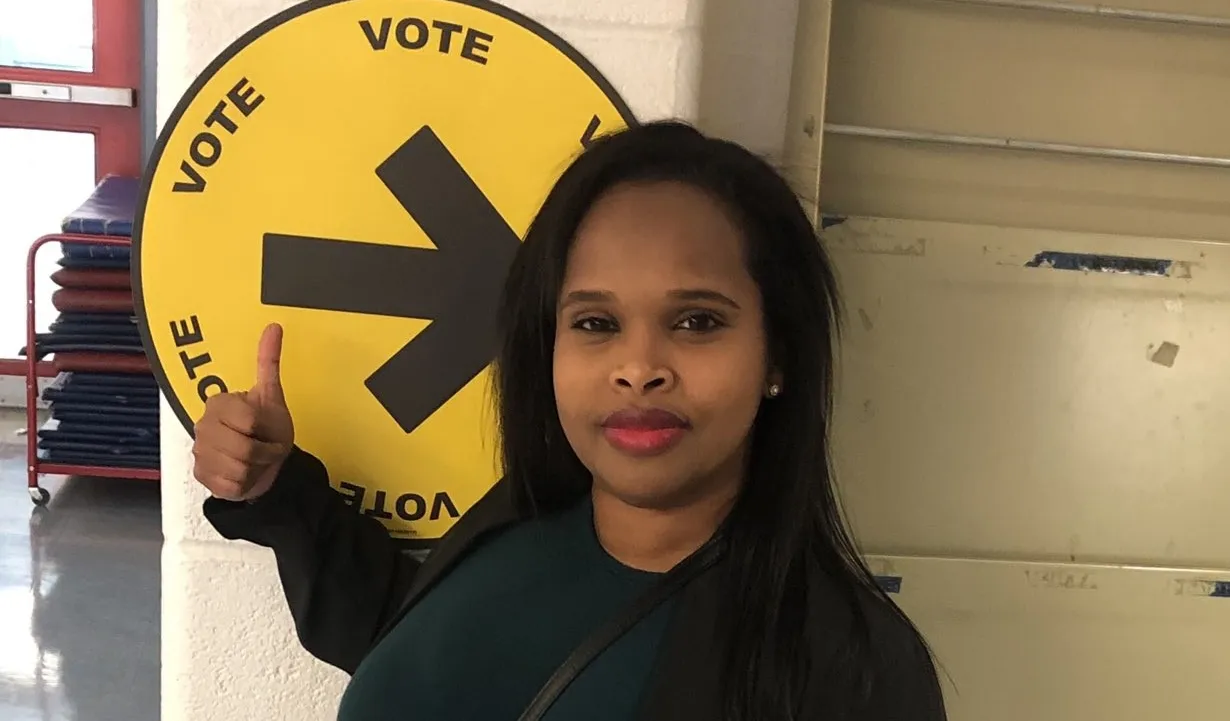 Safia at a polling station.