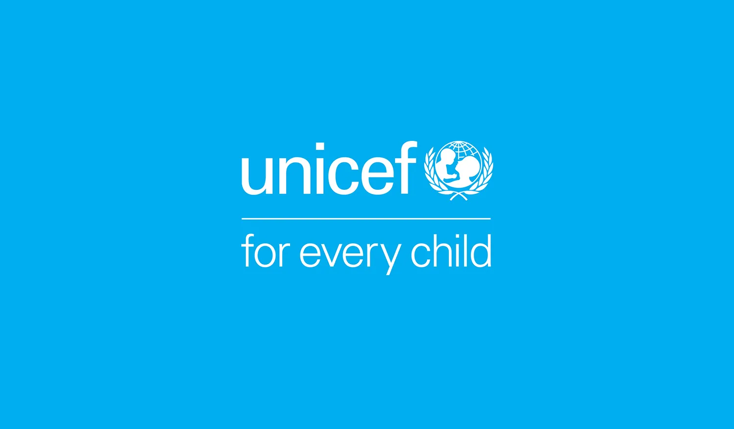 White UNICEF logo with Cyan background 