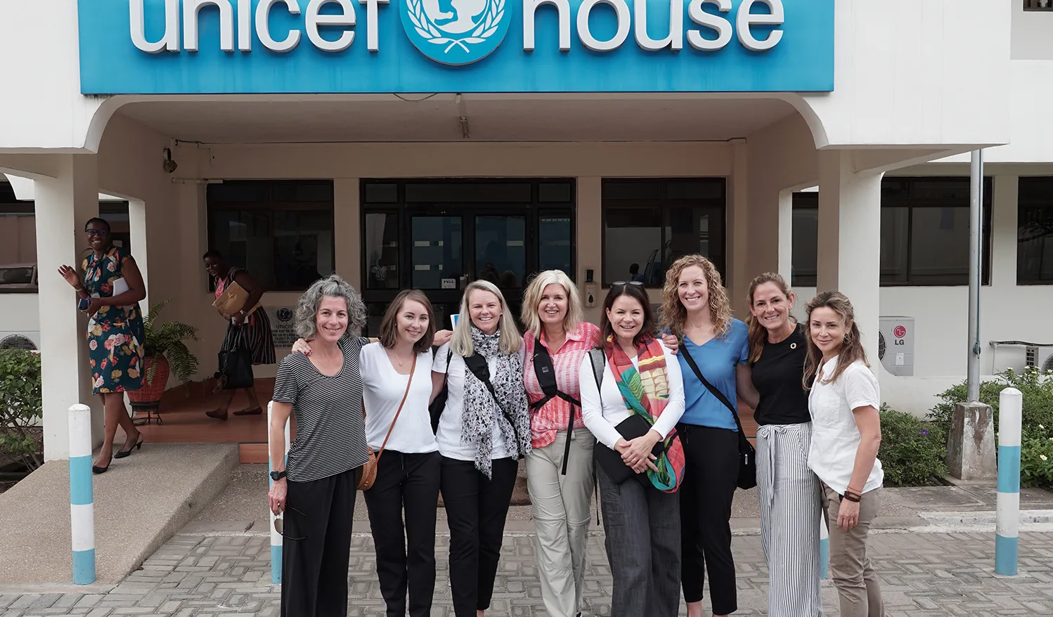 Members of the Women UNlimited team pose outside UNICEF Ghana offices