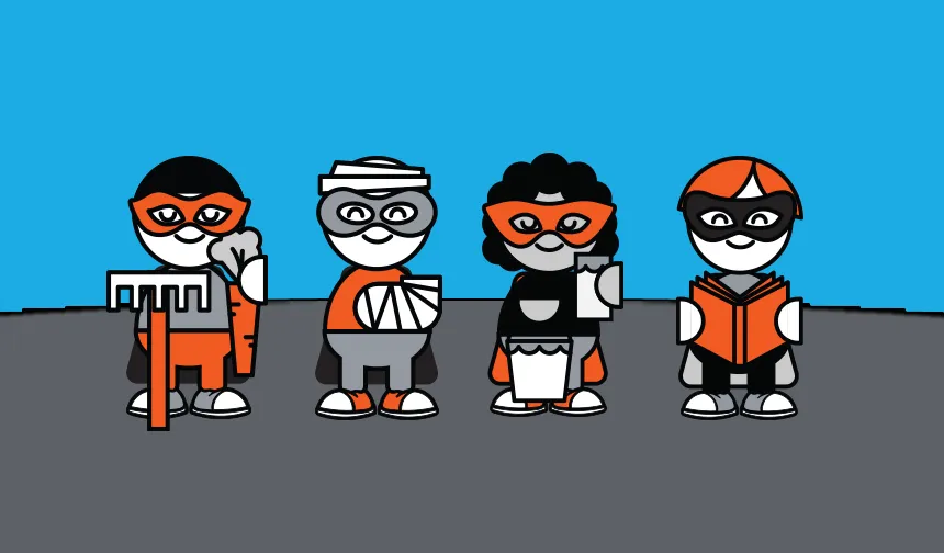  L’image montre les quatre personnages qui marchent dans leur quartier. 