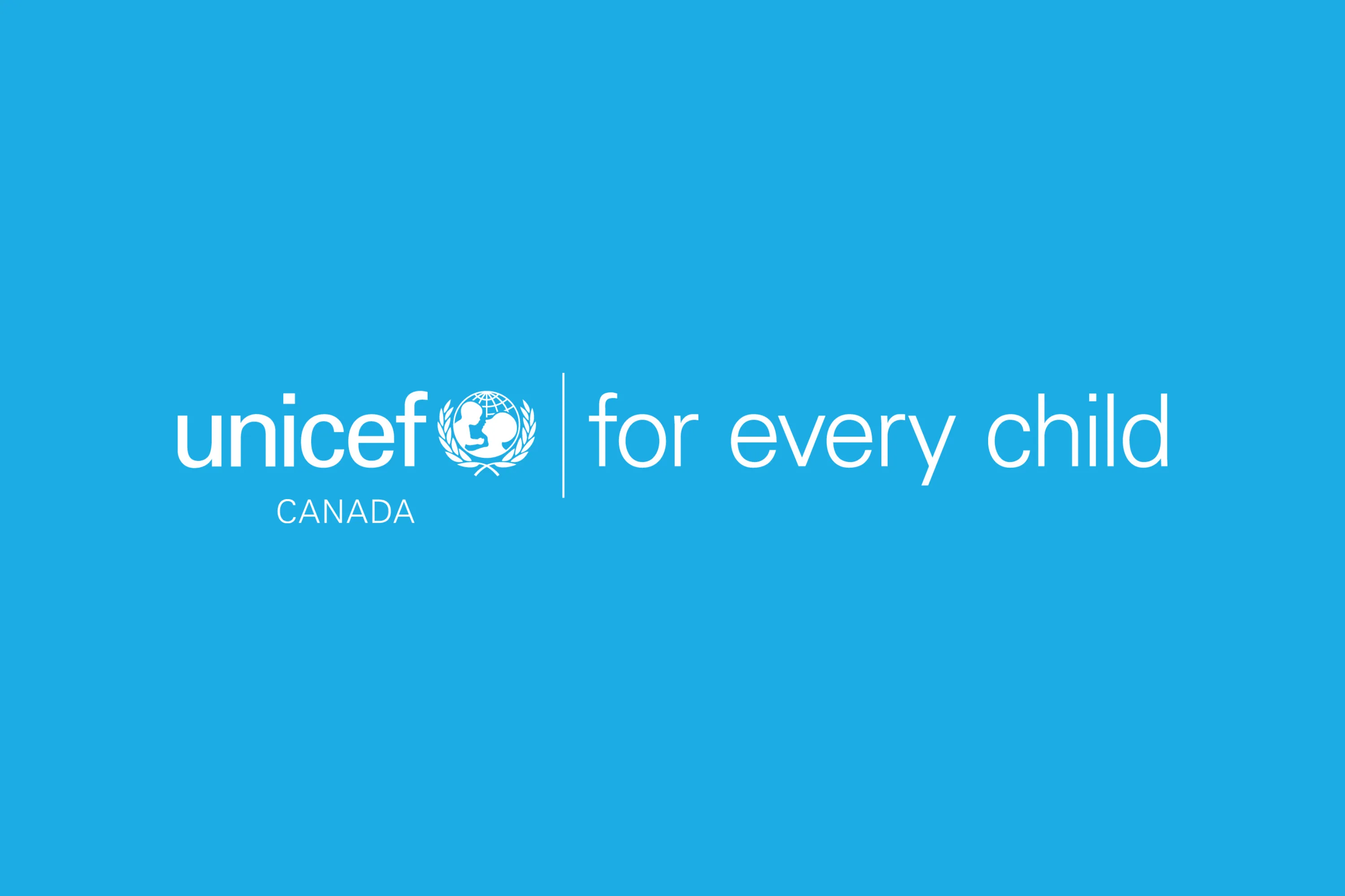 white text with UNICEF Canada logo on blue background