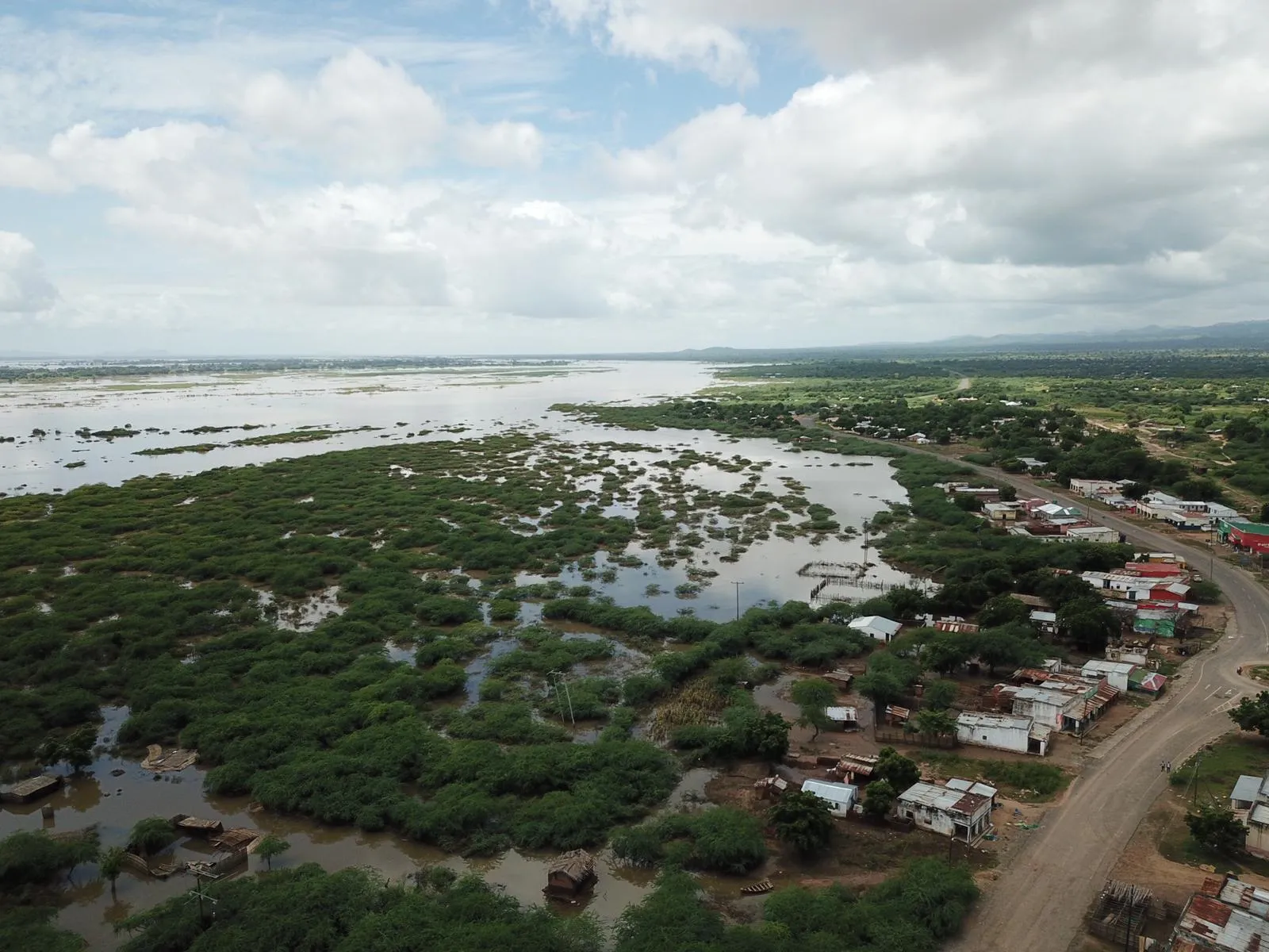 Aerial view of flooding.