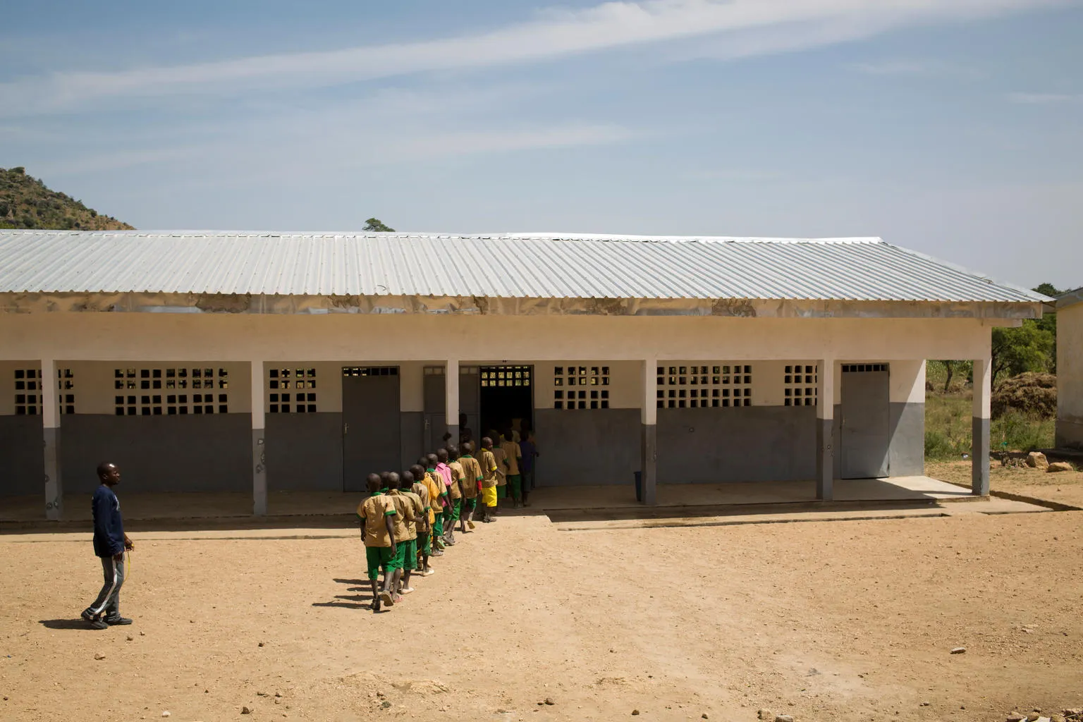 Children enter a school in Cameroon