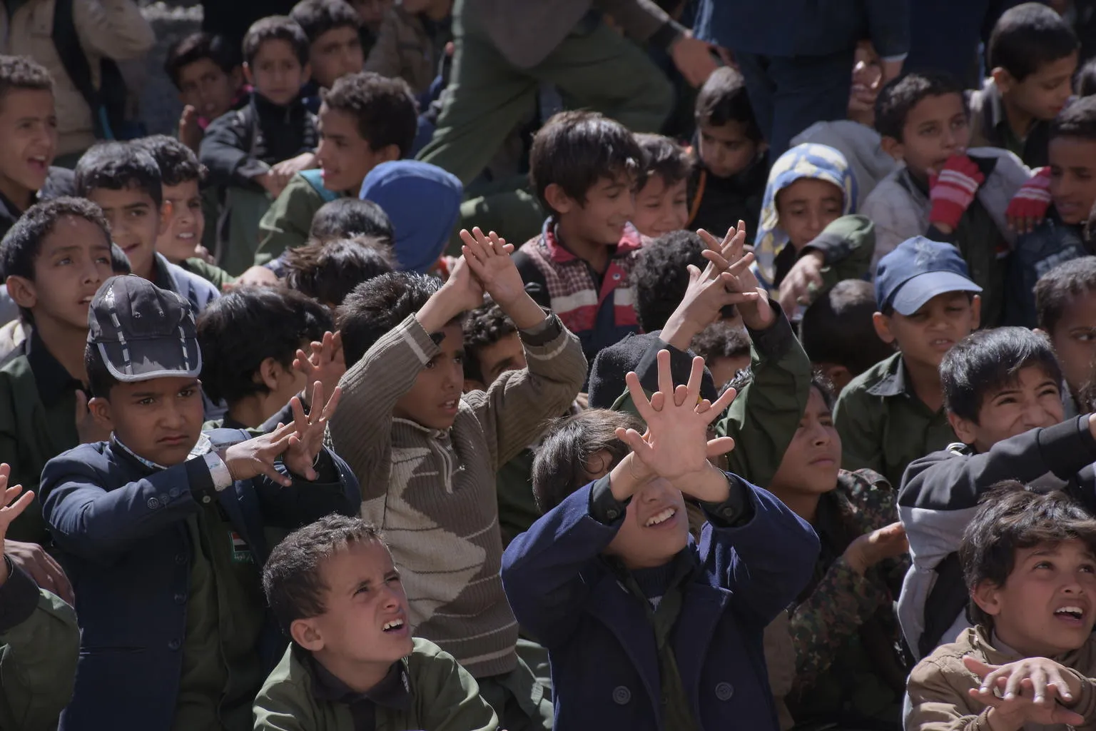 Children take part in a handwashing exercise.