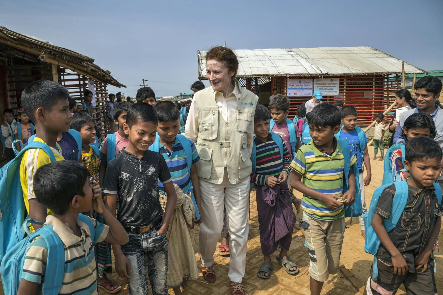 In Cox's Bazar, Bangladesh UNICEF Executive Director Henrietta H. Fore interacts with children