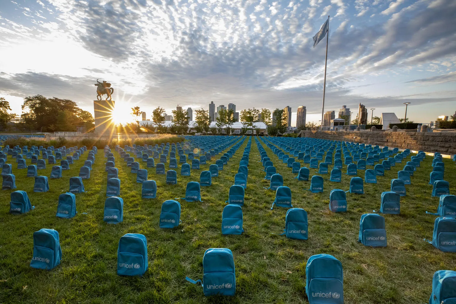 3,758 school backpacks laid at the United Nations