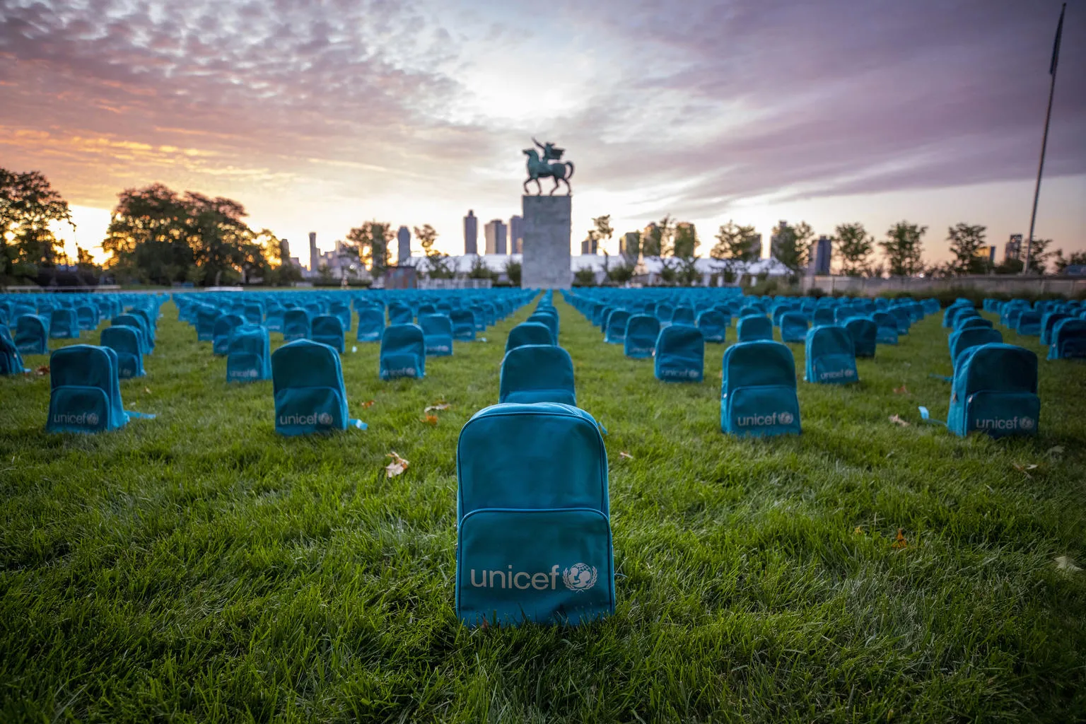 A UNICEF installation highlighting the grave scale of child deaths in conflict during 2018 on the North Lawn at the United Nations Headquarters.