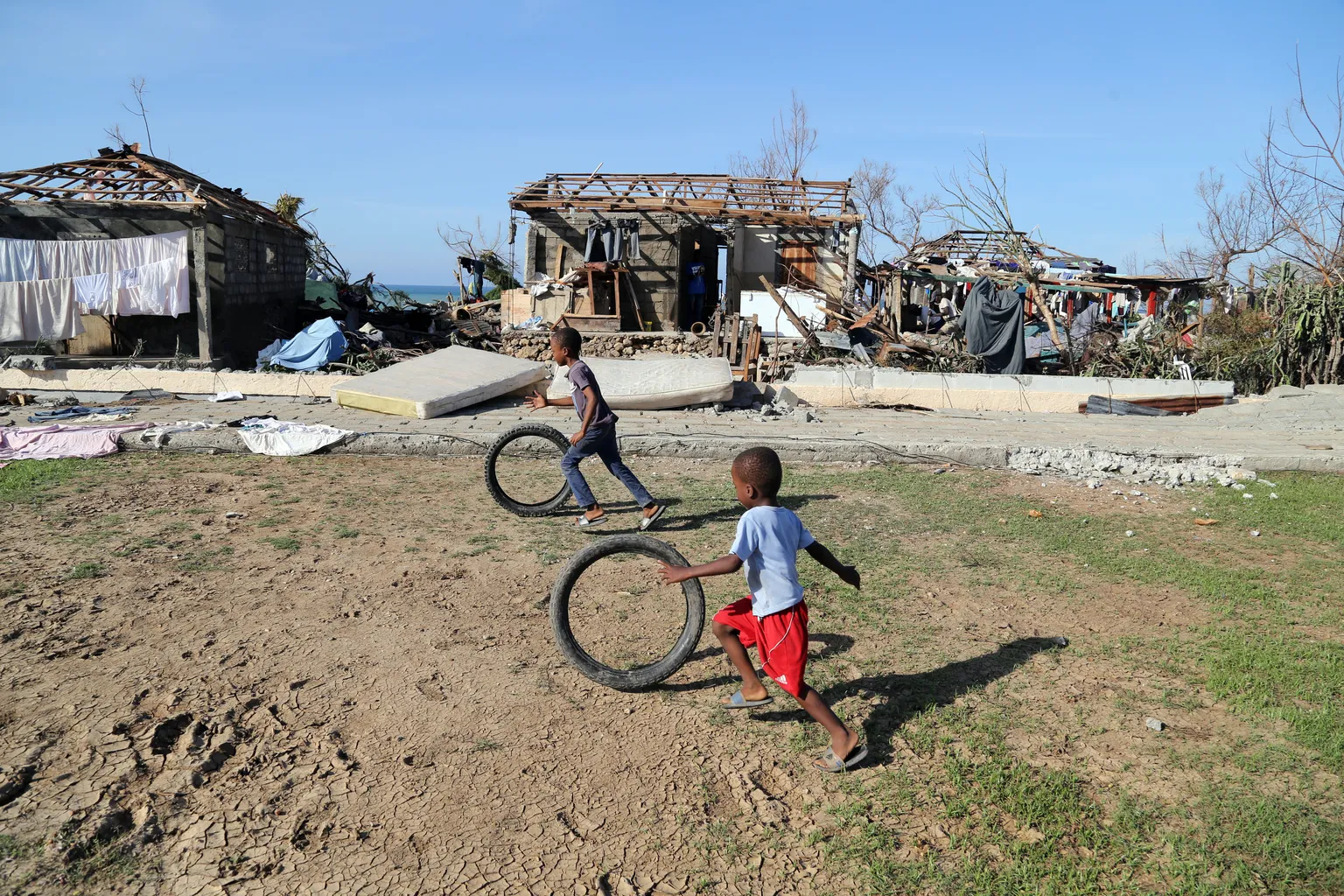 Children running in Haiti