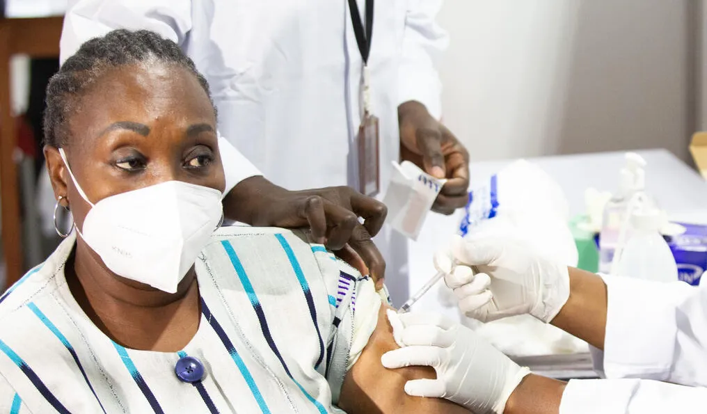 On Monday 1 March 2020, Raymonde Goudou Coffie, Minister of Culture and Francophonie, is one of the first COVID-19 vaccine receiver of Côte d’Ivoire at the Treichville vaccination centre, in Abidjan, Côte d'Ivoire.