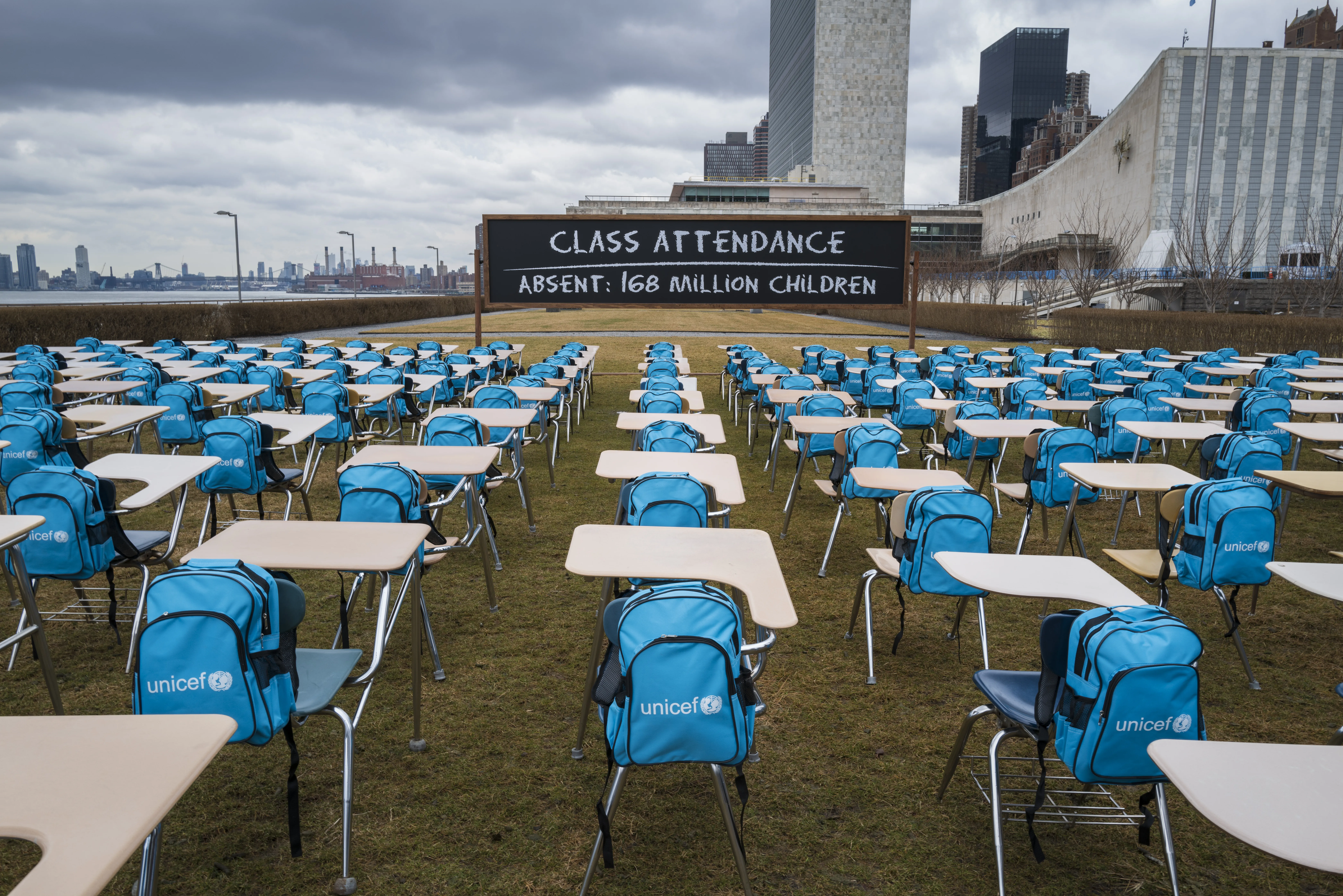On 1 March 2021, a view of UNICEF’s ‘Pandemic Classroom’ installation at United Nations Headquarters in New York, United States of America.