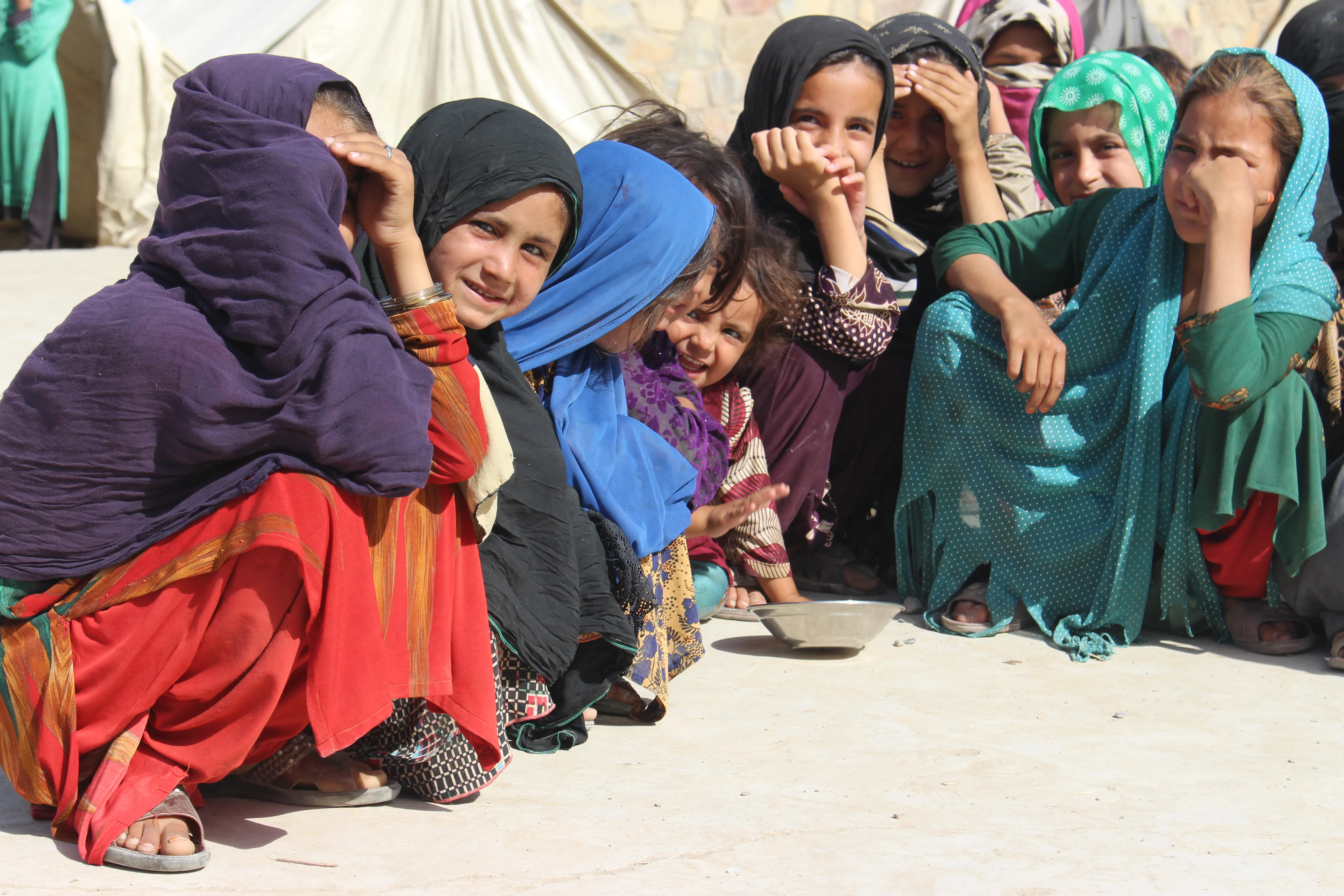 Group of children who left their hometown and are now in an IDP camp in Kandahar