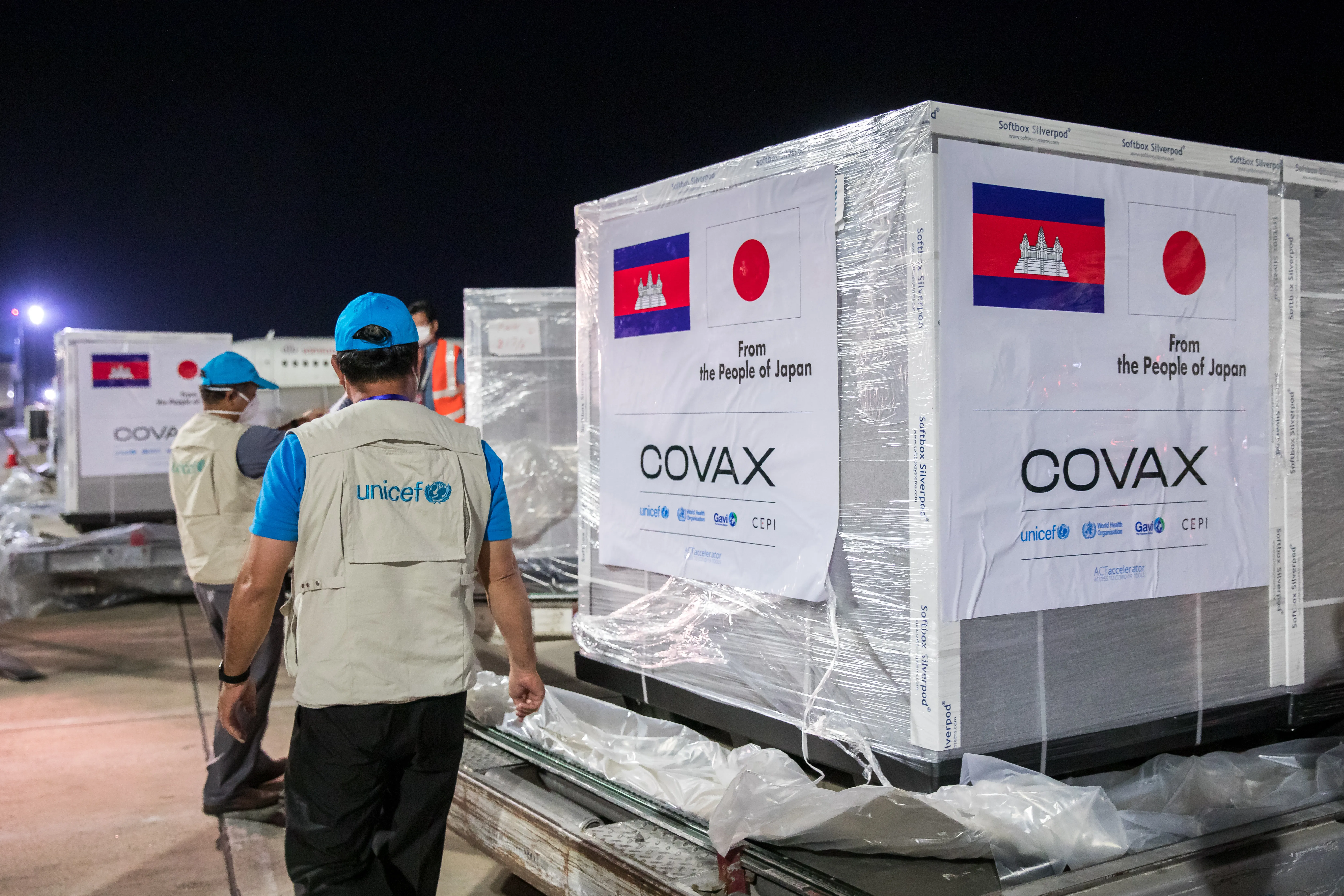 Arrival of 670 thousand AstraZeneca Vaccines doses Manufactured in Japan and Donated by the Government of Japan. A bilateral donation of the Government of Japan to the Royal Government of Cambodia under the logistical arrangement by COVAX. Phnom Penh International Airport 06, August, 2021.
