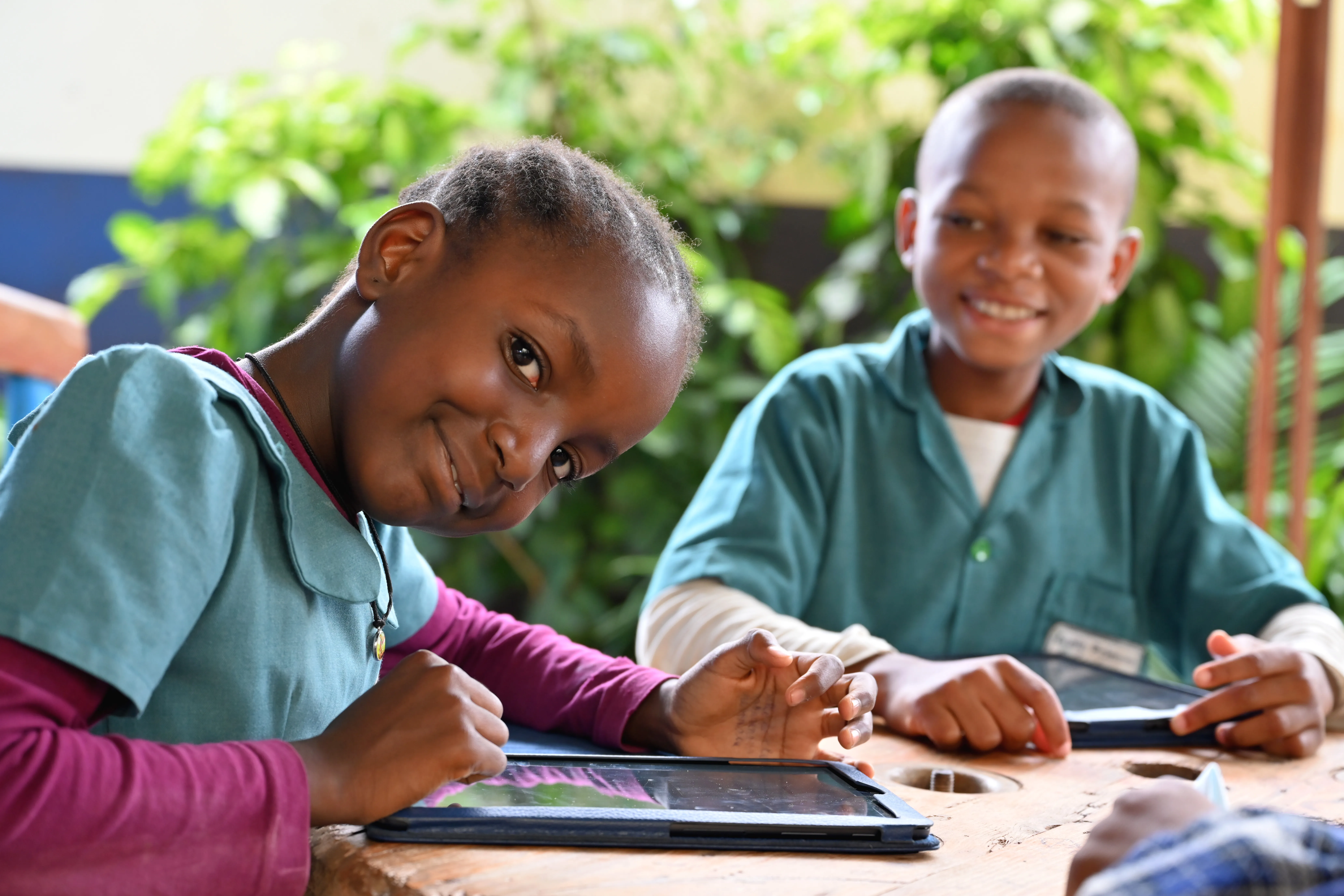 Children learn with tablets and computers in the Public Melen School of Yaoundé, the capital of Cameroon.