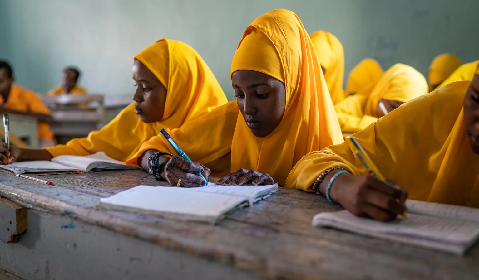 Students work on an in-class exercise at Darwish Primary School in Garowe, Somalia.