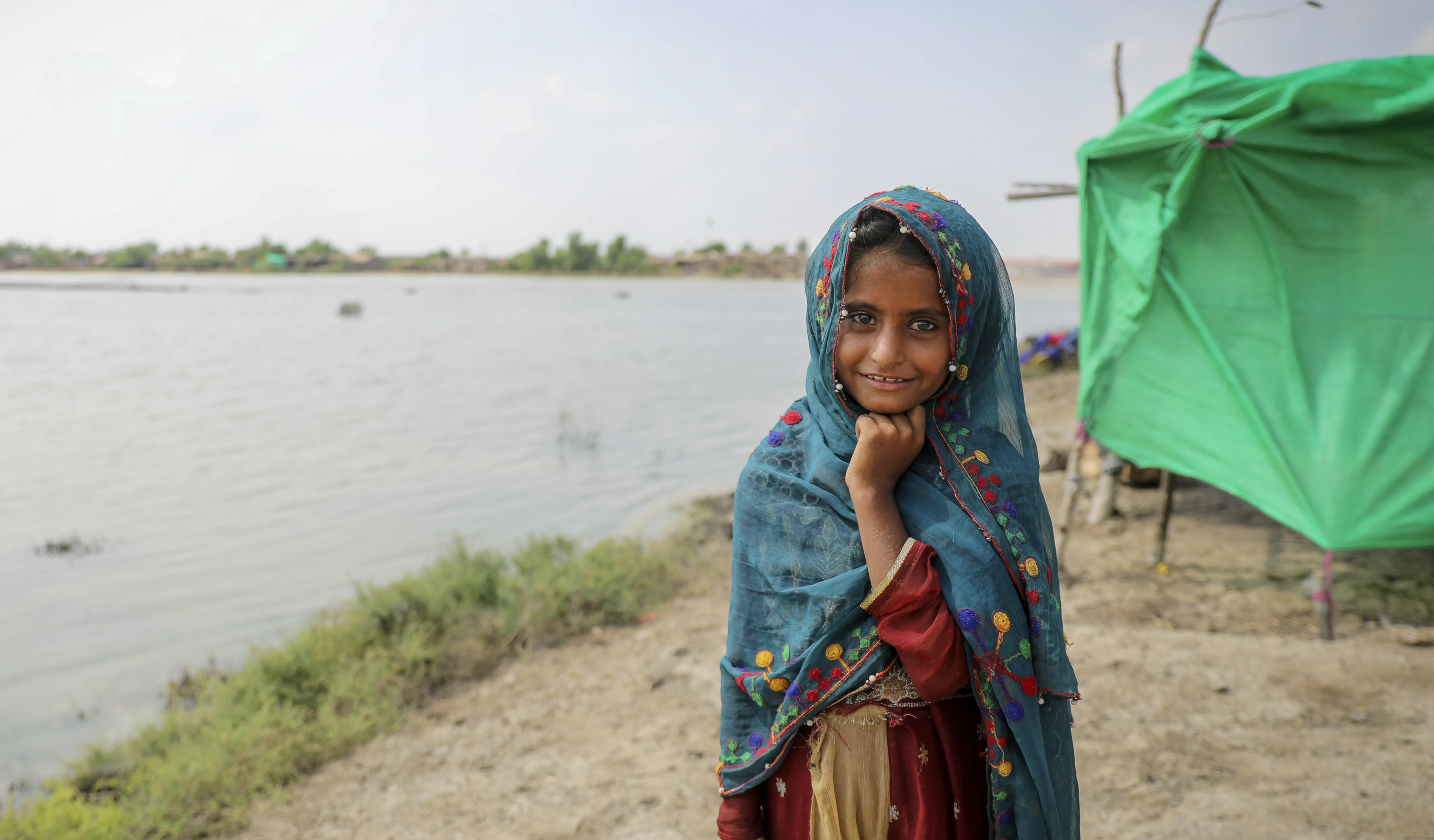 On 2 September 2022, Humaira 8 years old, who have taken refuge with her family on higher roadside in Mirpur Khas District, Sindh Province, Pakistan.