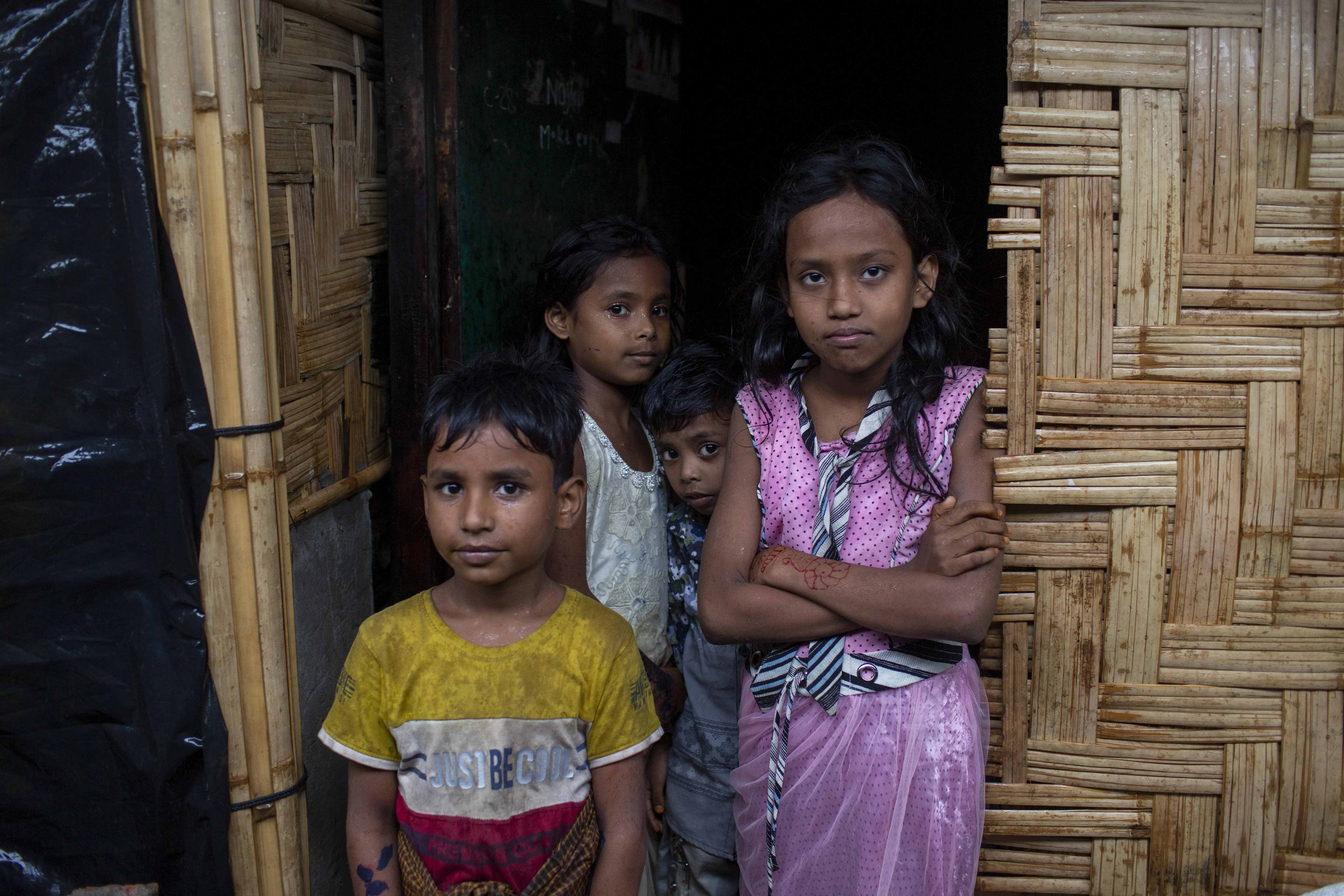 Noor Karima, 10, lives in Camp 24 in the Leda Rohingya refugee camps in Teknaf, Cox’s Bazar, and studies in fourth grade at the learning centre. She and her other friends are upset because their classes are close due to Cyclone Mocha.