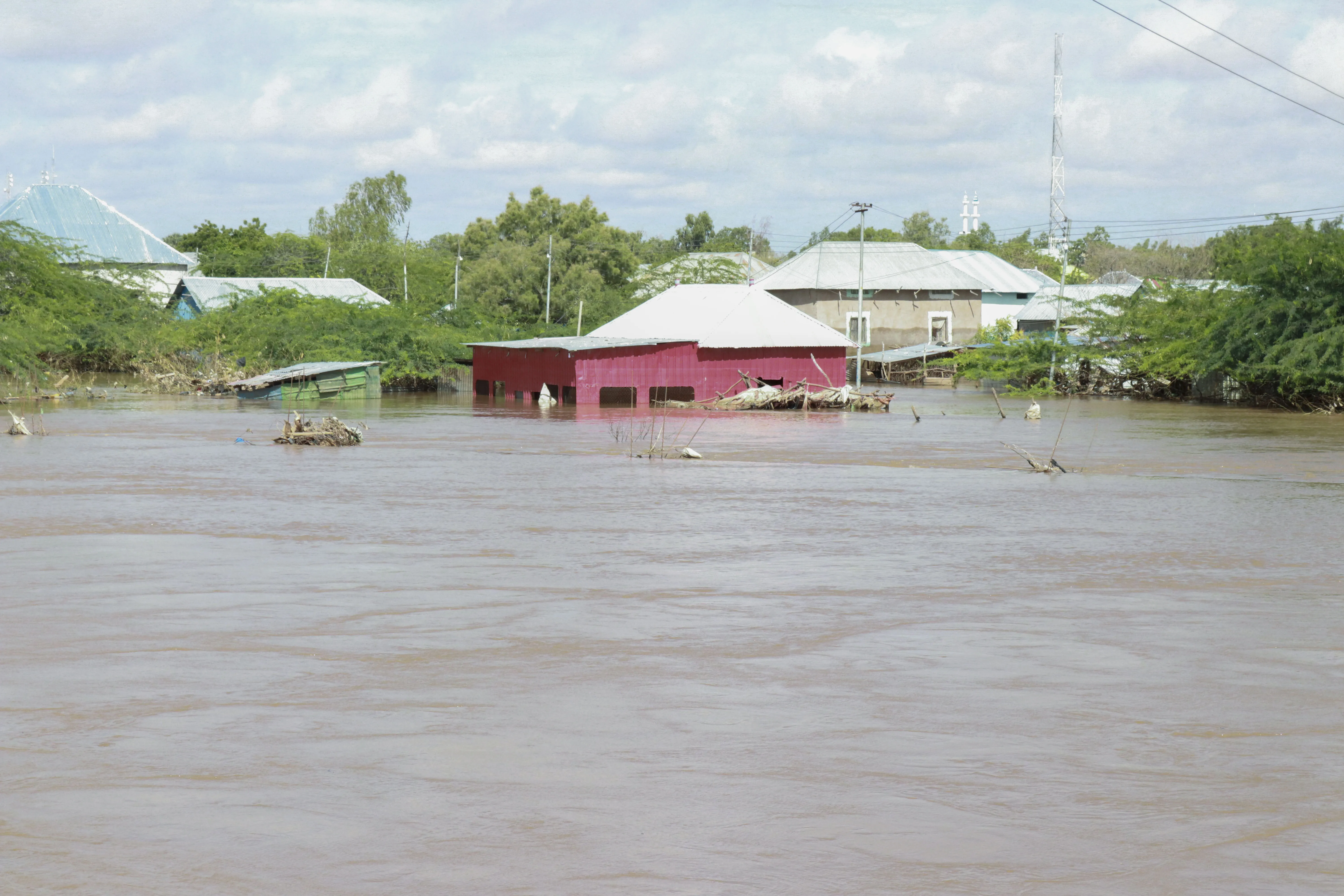 Impact of the drought in Beledweyne town is visible where homes and shops have been submerged.