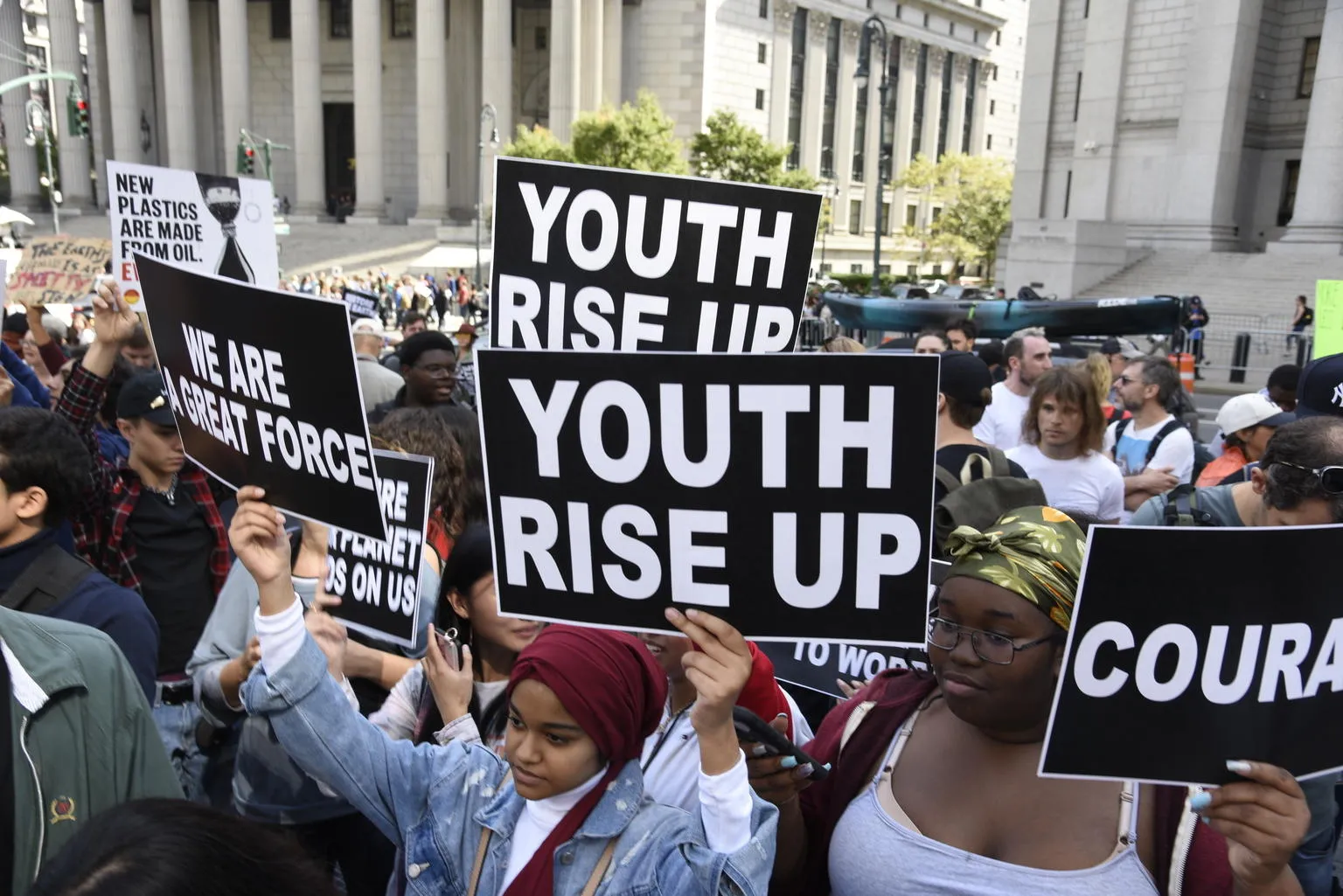 September 2019 in New York City, youth climate activists join in a demonstration calling for global action to combat climate change.