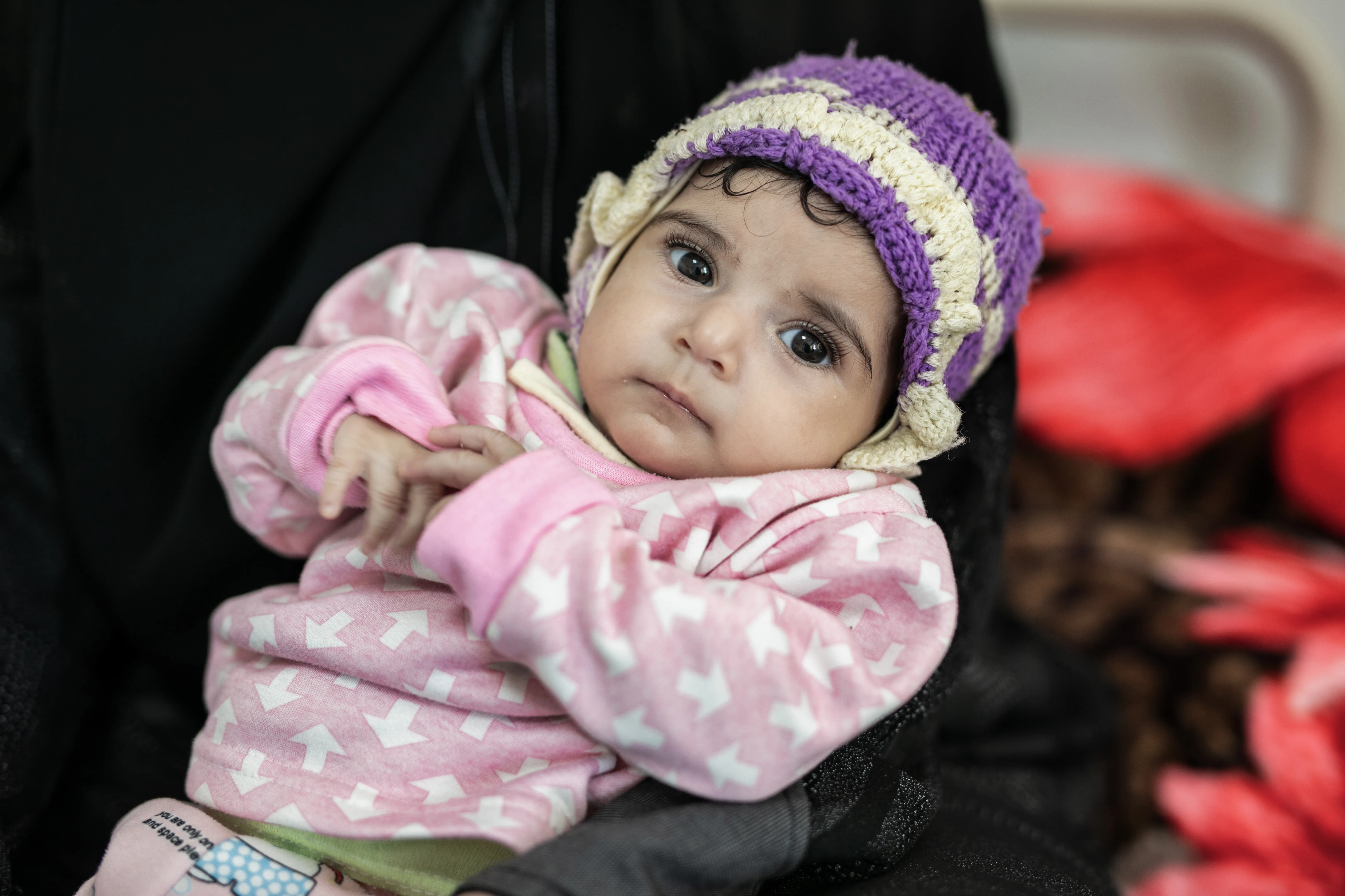 Ethar is 4 months old and recovering from malnutrition at the 22 May Hospital in Sana'a. There are currently over 360,000 children suffering from severe acute malnutrition in Yemen