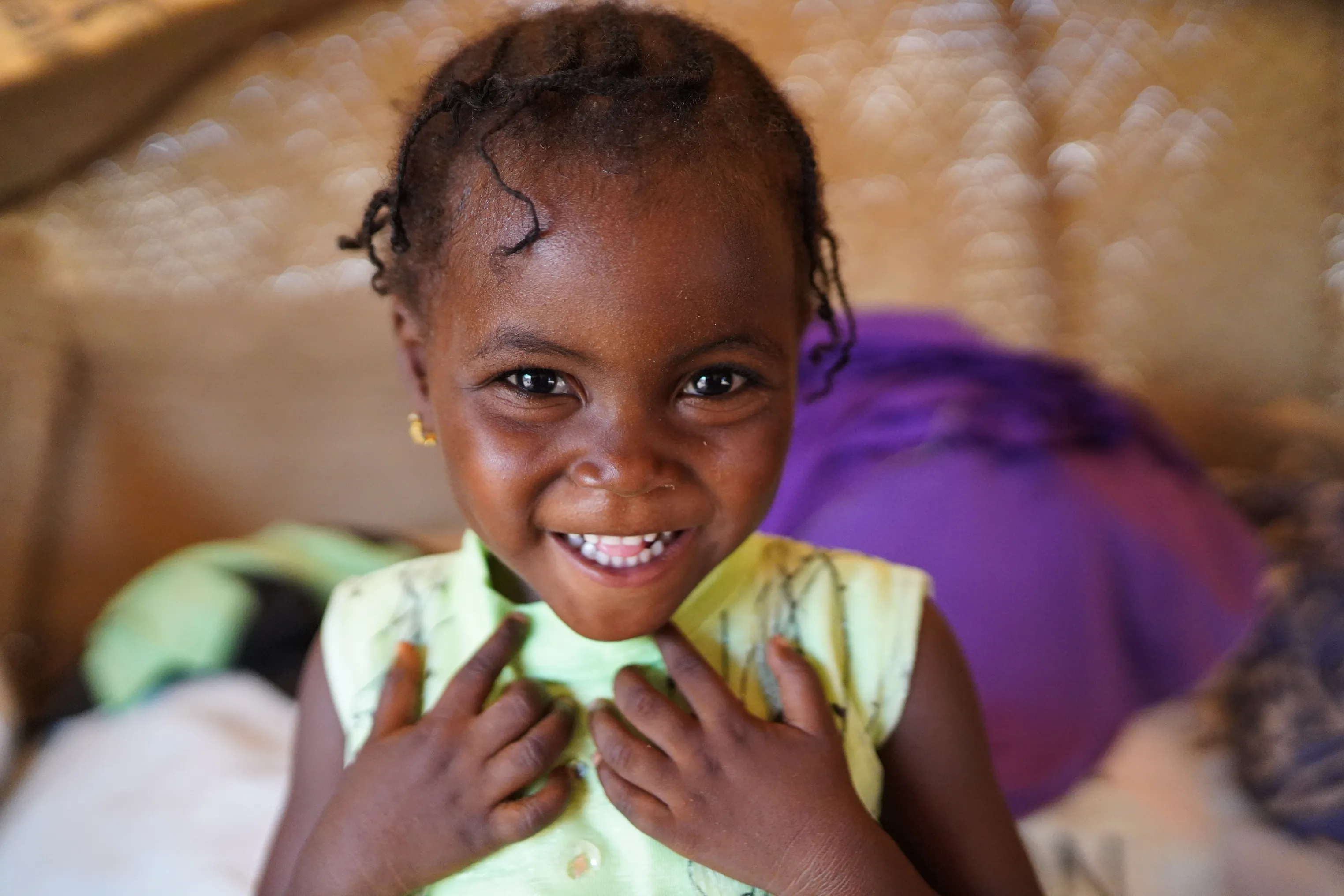 Chimaou, 3, a migrant child at the Seno site for migrants in quarantine due to COVID-19 in Niamey, Niger. 