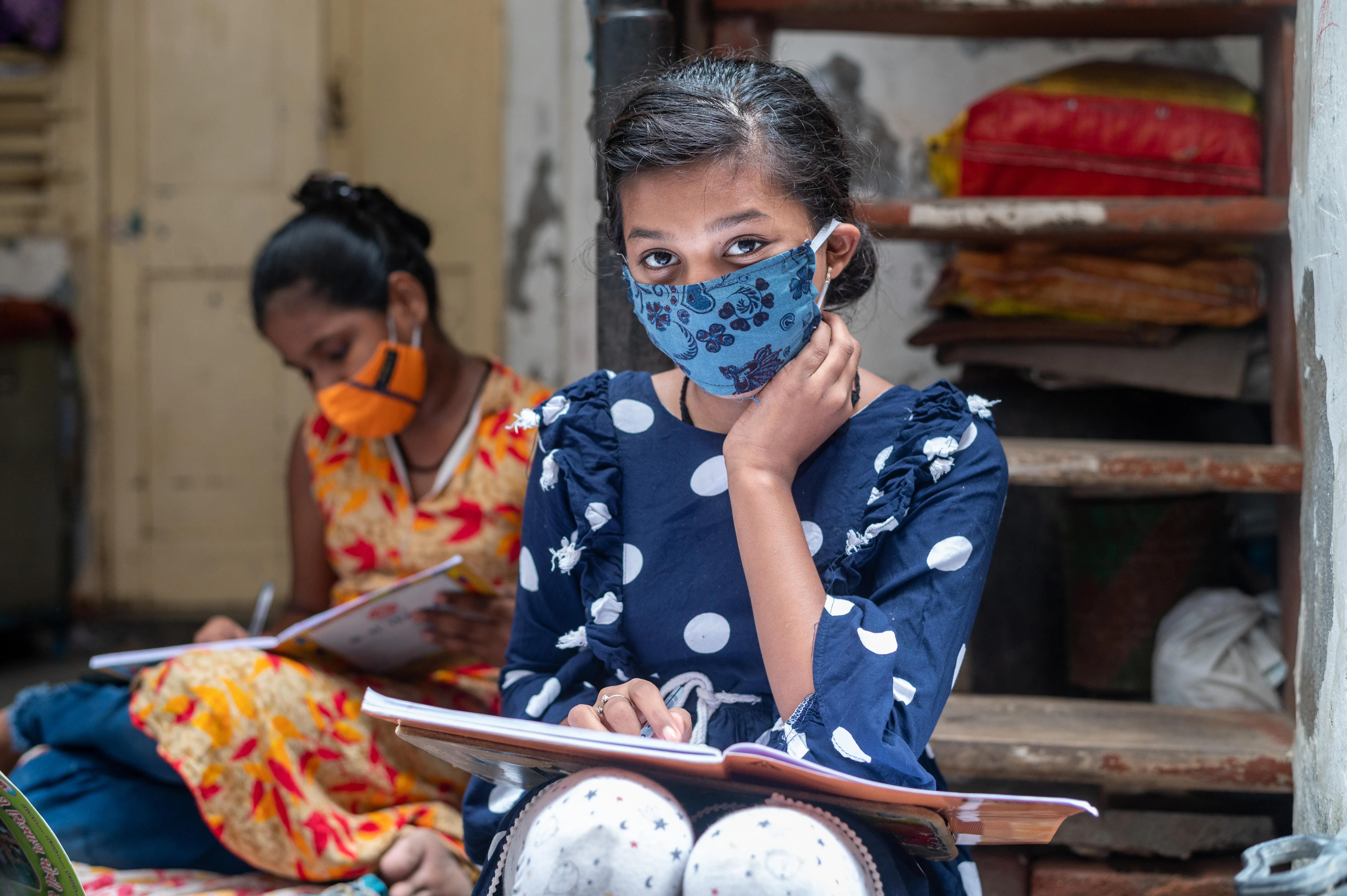 Shrusti studying at home during covid lockdown.