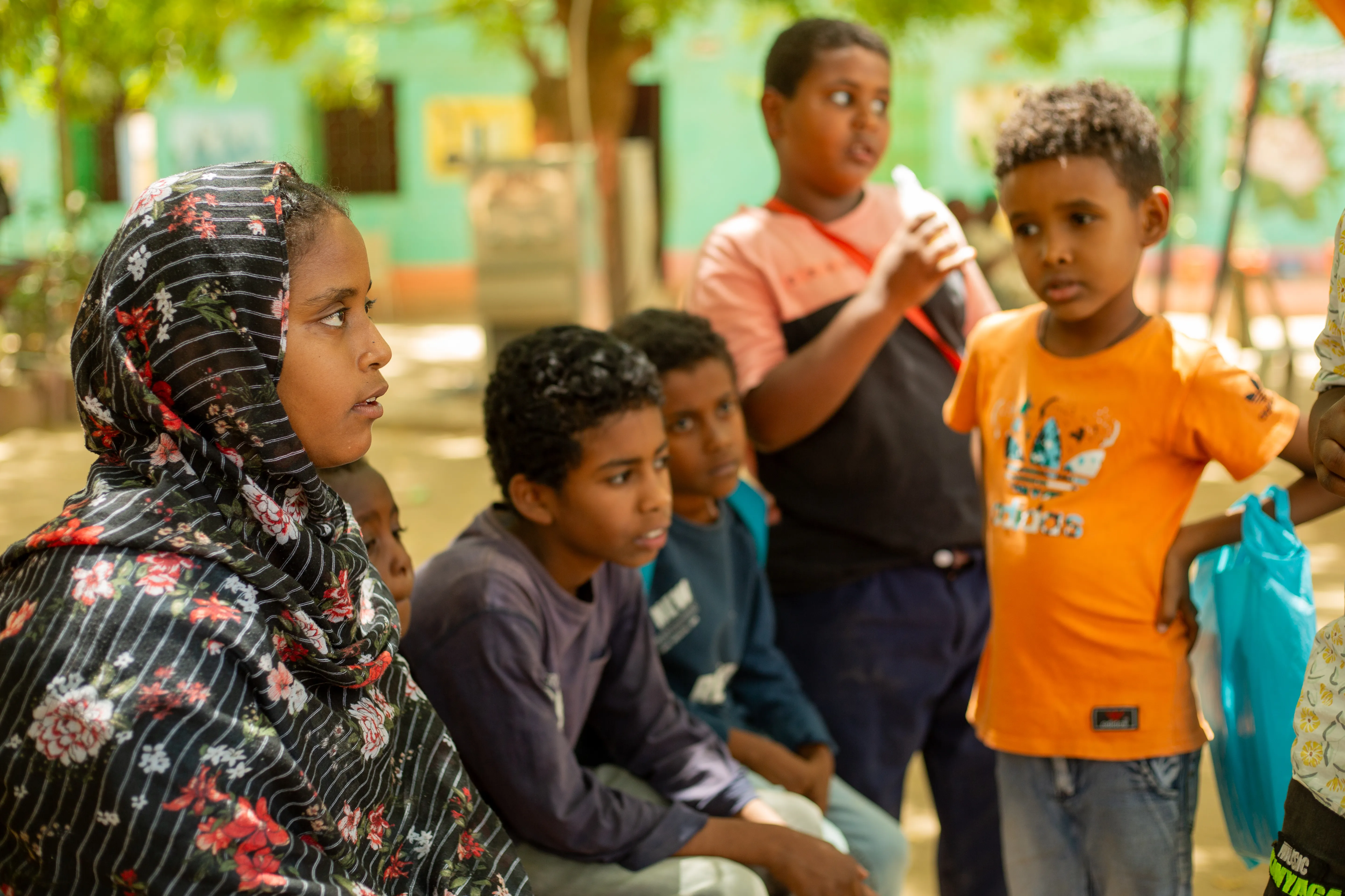 11-year-old Amna with her peers at the UNICEF supported Alshargia safe learning space or Makanna in Kassala state, Sudan.