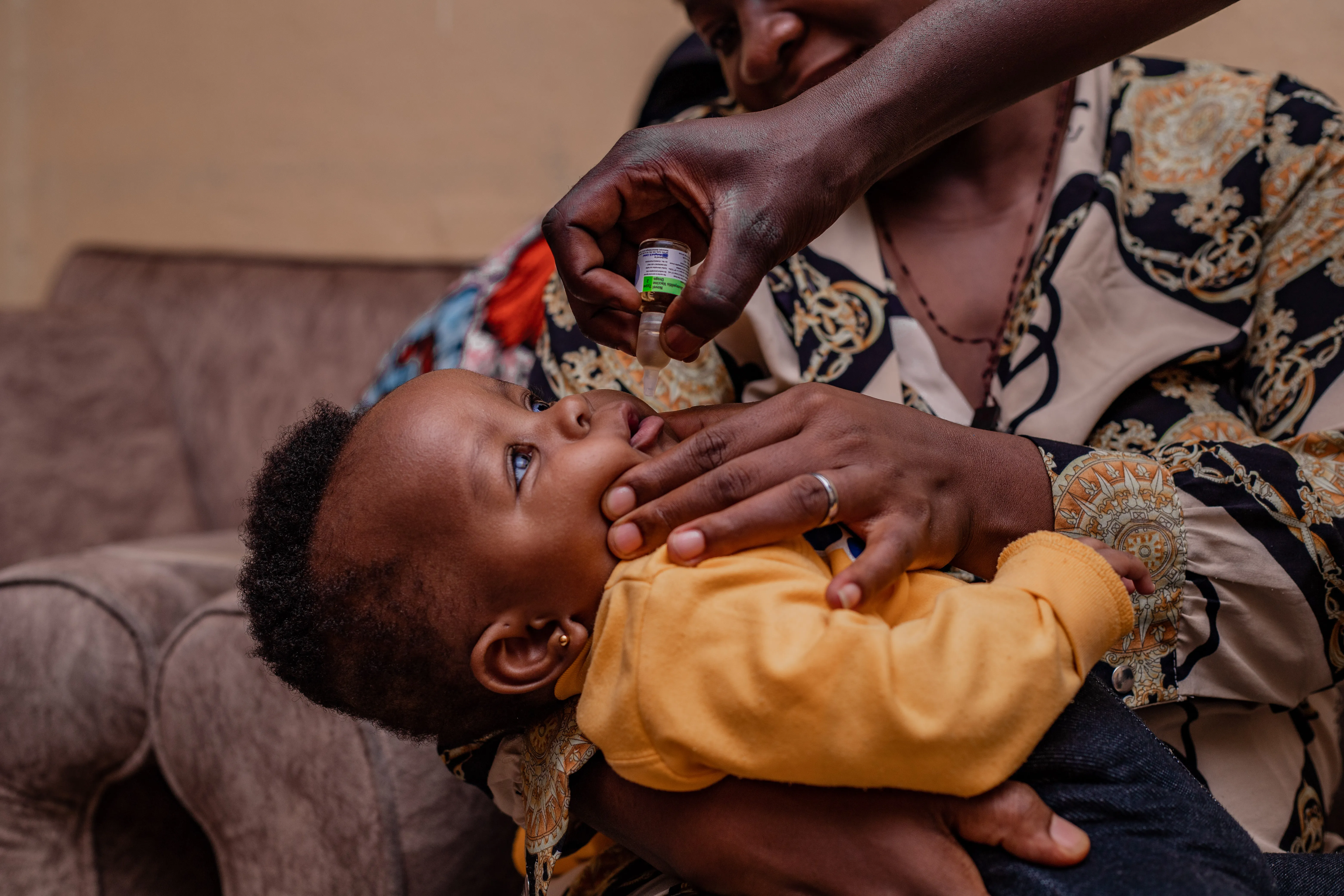 9-month-old Amara is vaccinated against polio in South Kivu province, DR Congo