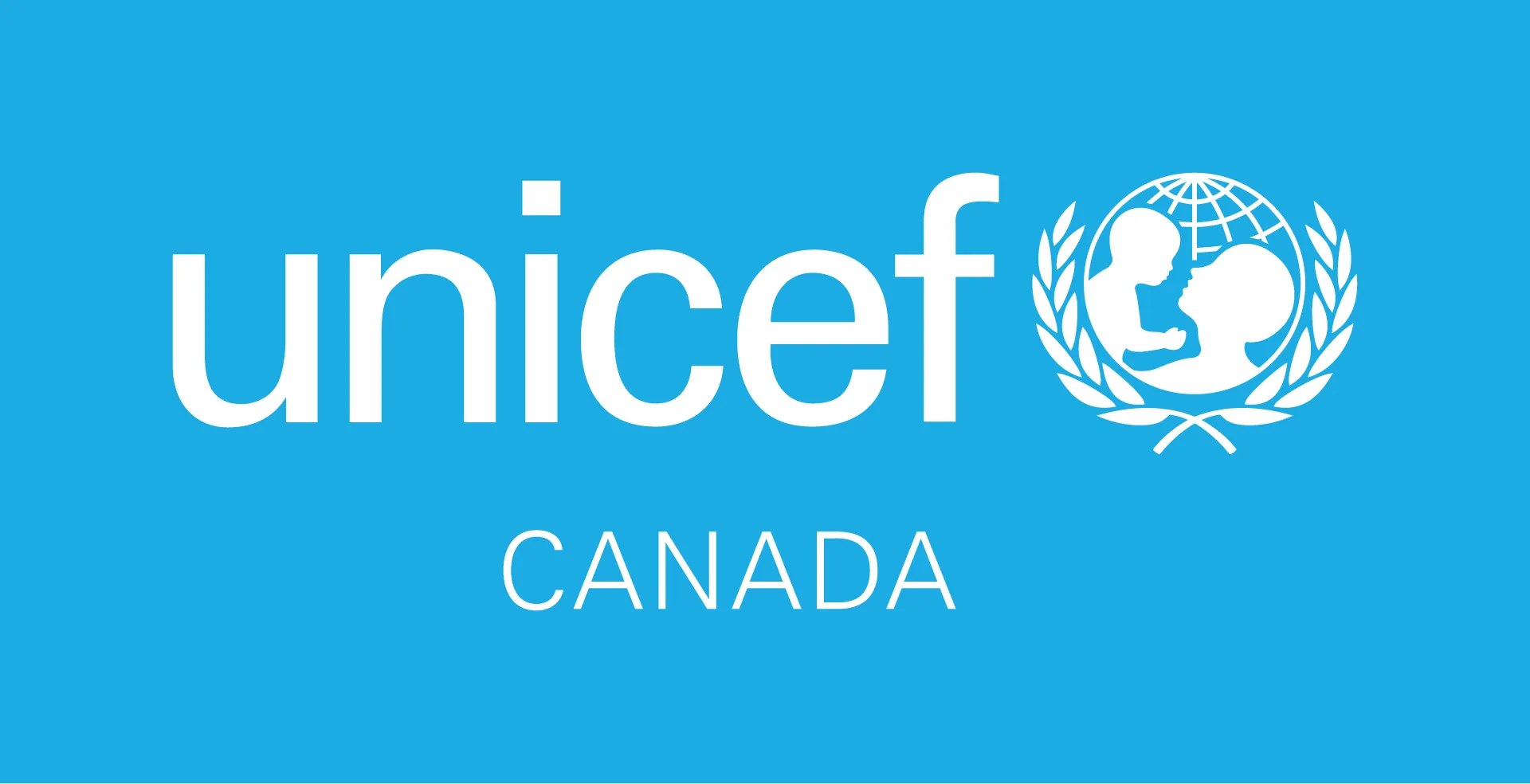 UNICEF logo in white with a Cyan background