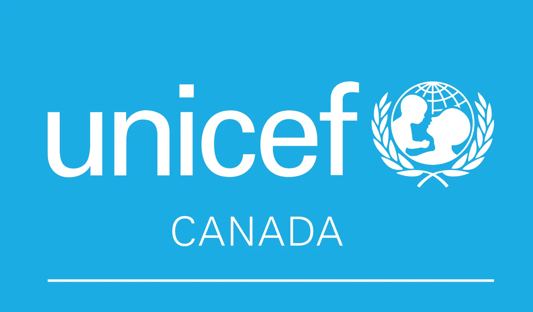 UNICEF Canada log in white with a cyan background